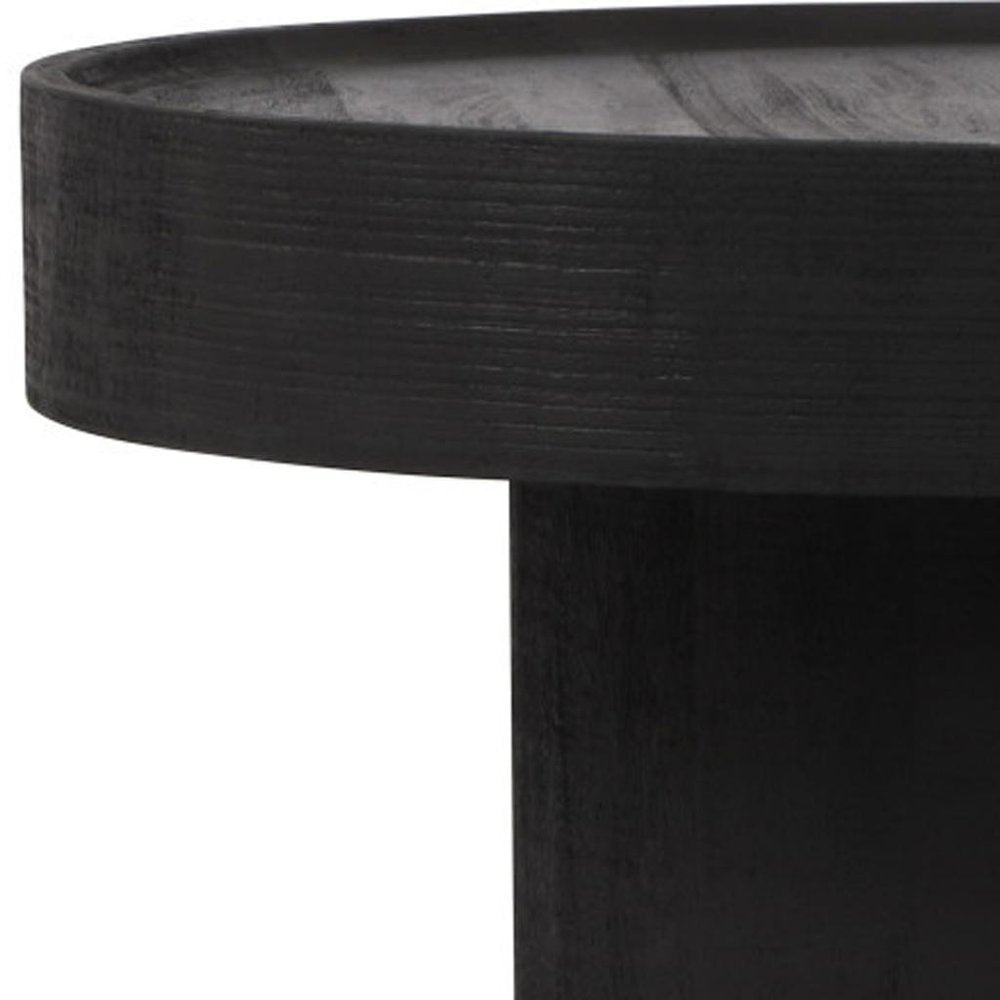 Black Solid Wood Round Pedestal Coffee Table - 28-inch