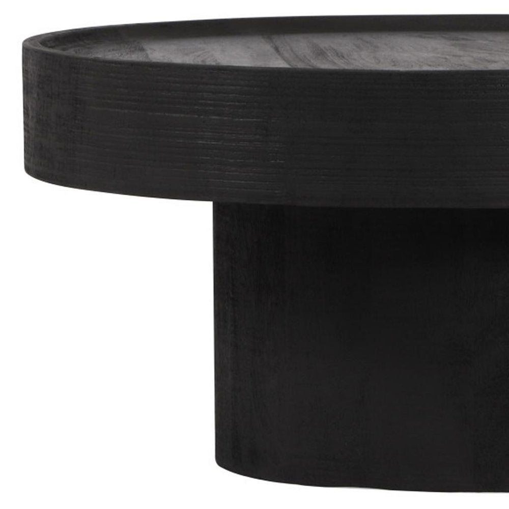 Black Solid Wood Round Pedestal Coffee Table - 28-inch