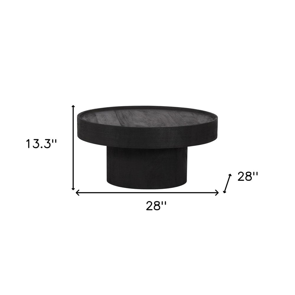 Black Solid Wood Round Pedestal Coffee Table - 28-inch