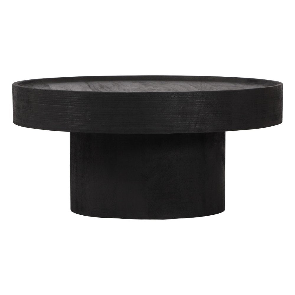 Black Solid Wood Round Pedestal Coffee Table - 28-inch