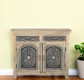 Black Distressed Solid Wood Carved Scrollwork Two Drawer Sideboard with Two Doors