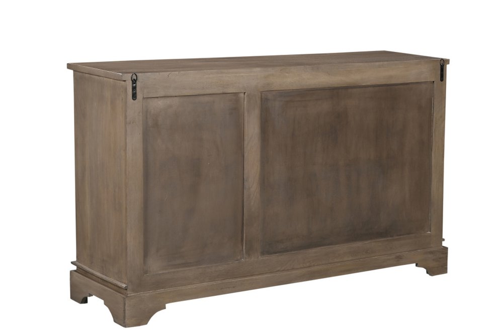 Brown Distressed Solid Wood Carved Scrollwork Sideboard with Three Doors