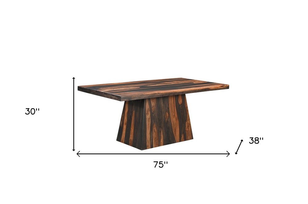 Brown Solid Wood Pedestal Base Dining Table - 75-inch