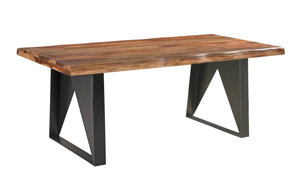 Brown and Black Solid Wood and Iron Live Edge Dining Table - 80-inch