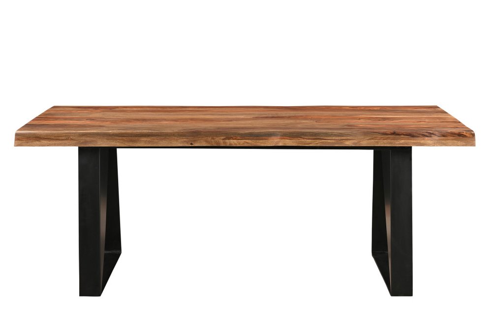 Brown and Black Solid Wood and Iron Live Edge Dining Table - 80-inch
