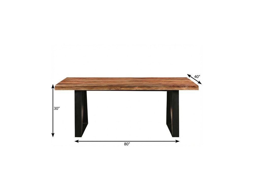 Brown and Black Solid Wood and Iron Live Edge Dining Table - 80-inch