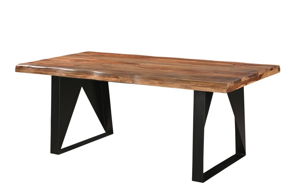 Brown and Black Solid Wood and Iron Live Edge Dining Table - 80-inch