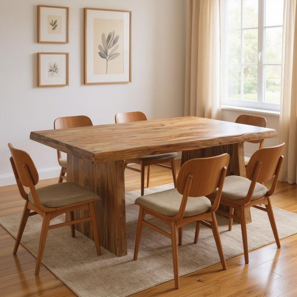 Brown Wood Double Pedestal Base Live Edge Dining Table - 74-inch