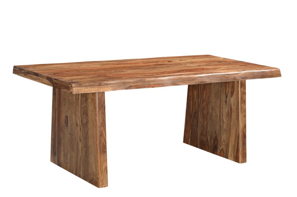 Brown Wood Double Pedestal Base Live Edge Dining Table - 74-inch