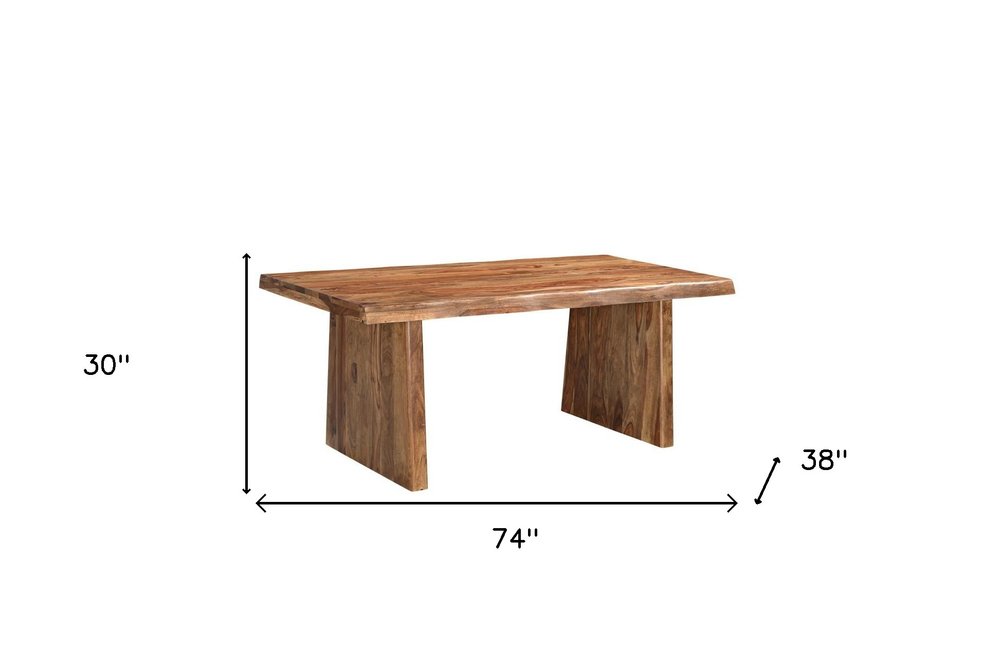 Brown Wood Double Pedestal Base Live Edge Dining Table - 74-inch