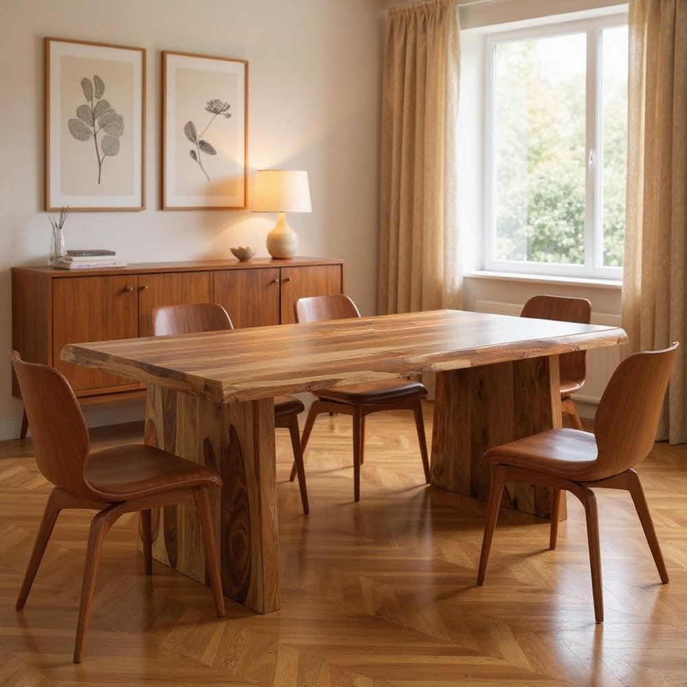 Brown Wood Double Pedestal Live Edge Dining Table - 86-inch