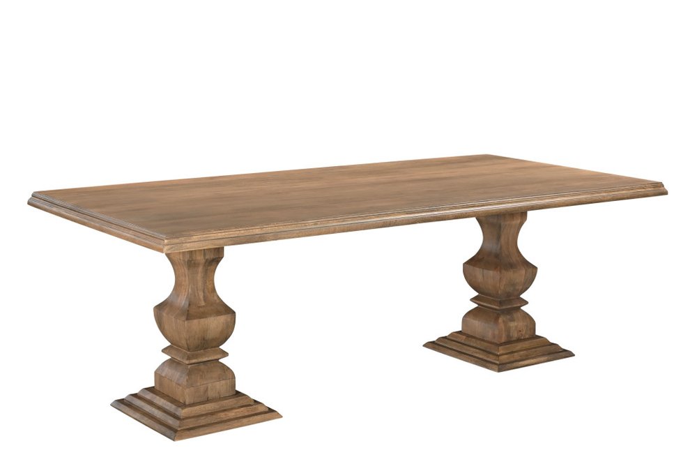 Brown Solid Wood Double Pedestal Base Dining Table - 96-inch