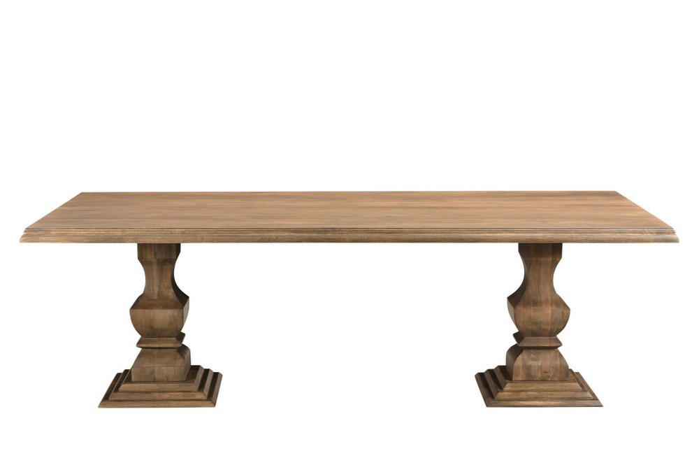 Brown Solid Wood Double Pedestal Base Dining Table - 96-inch