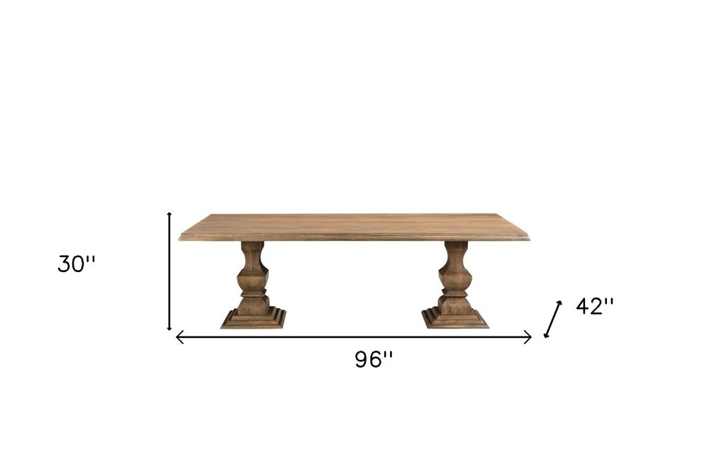 Brown Solid Wood Double Pedestal Base Dining Table - 96-inch