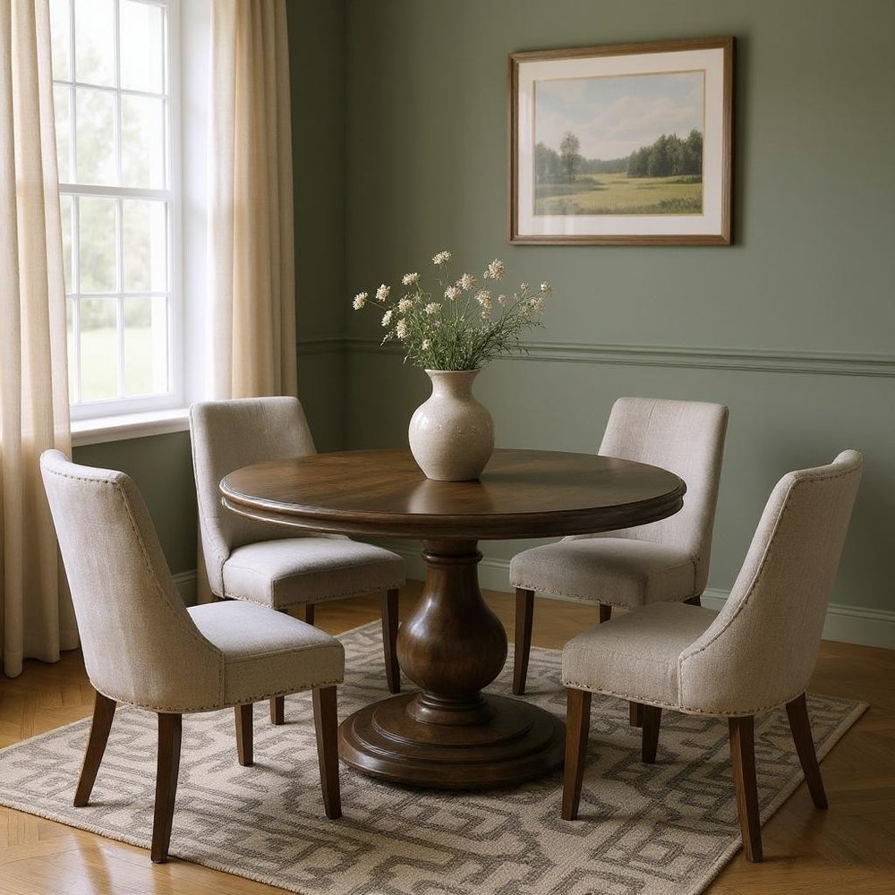Brown Solid Wood Pedestal Base Round Top Dining Table - 60-inch