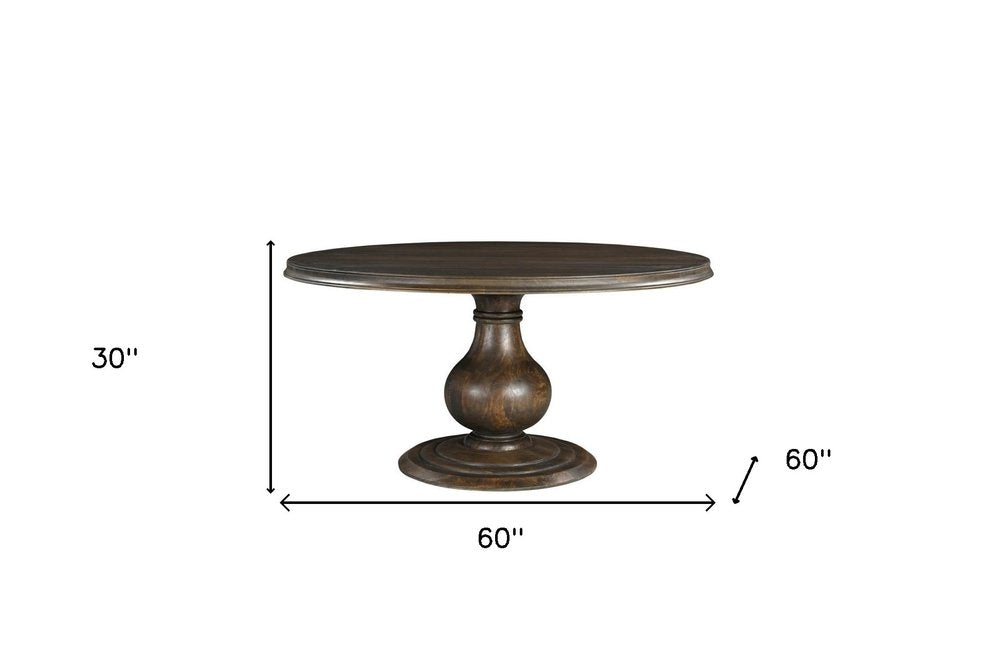 Brown Solid Wood Pedestal Base Round Top Dining Table - 60-inch