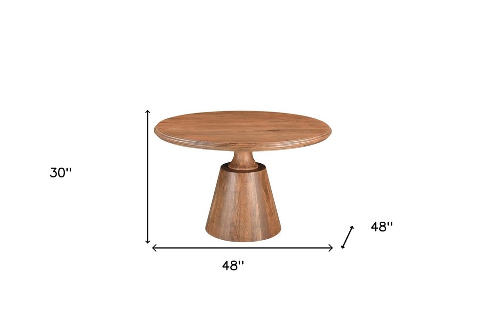 Natural Wood Pedestal Base Round Top Dining Table - 48-inch
