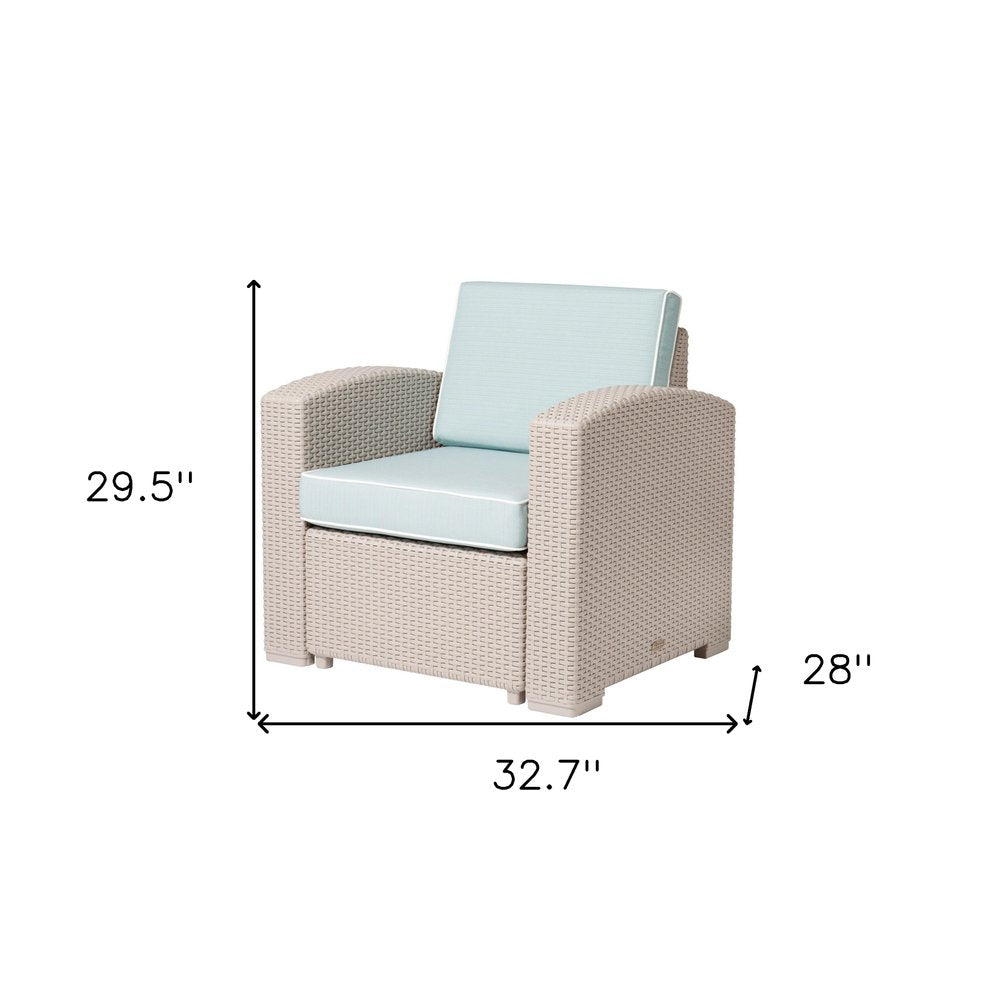 Gray Heavy Duty Plastic Outdoor Club Chair with Blue Cushion - 33-inch