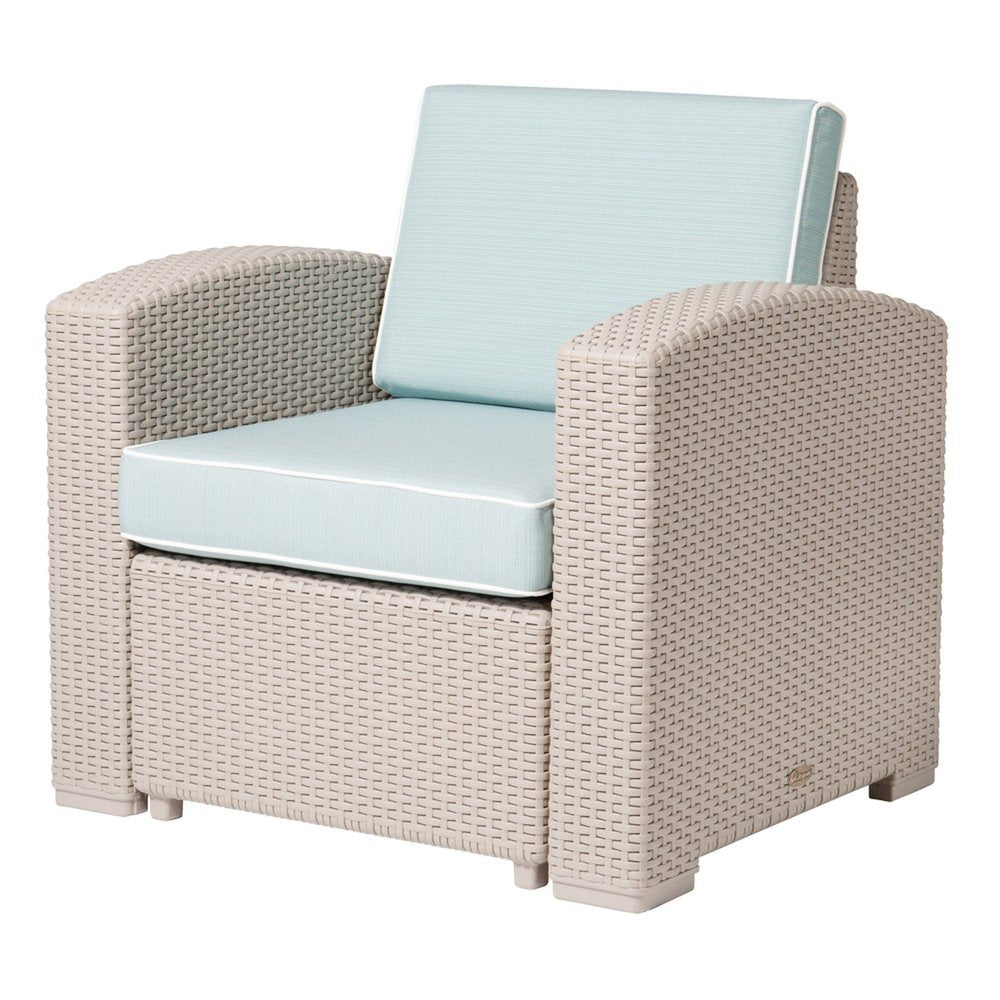 Gray Heavy Duty Plastic Outdoor Club Chair with Blue Cushion - 33-inch