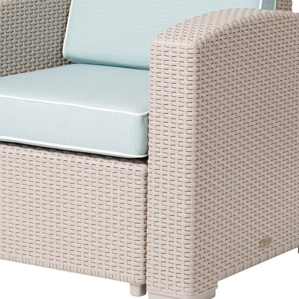 Gray Heavy Duty Plastic Outdoor Club Chair with Blue Cushion - 33-inch