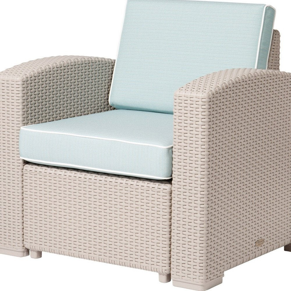 Gray Heavy Duty Plastic Outdoor Club Chair with Blue Cushion - 33-inch