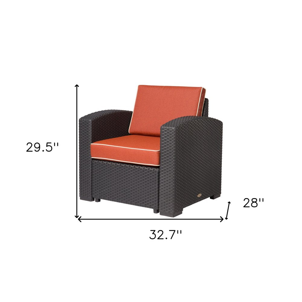 Black Heavy Duty Plastic Outdoor Club Chair with Red Cushion - 33-inch