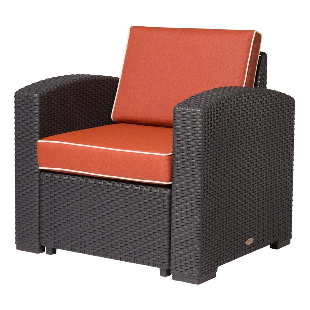Black Heavy Duty Plastic Outdoor Club Chair with Red Cushion - 33-inch