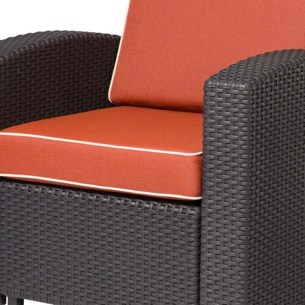 Black Heavy Duty Plastic Outdoor Club Chair with Red Cushion - 33-inch