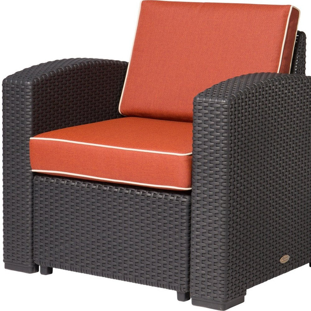 Black Heavy Duty Plastic Outdoor Club Chair with Red Cushion - 33-inch
