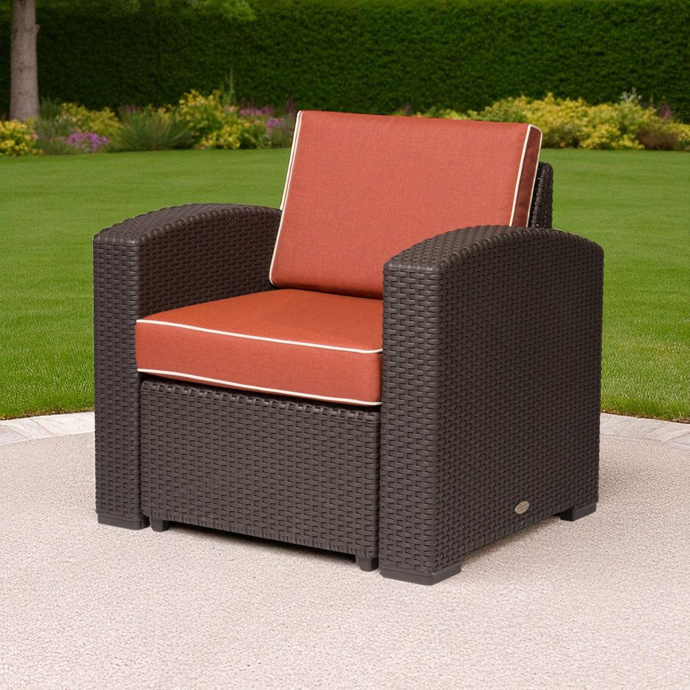 Red Heavy Duty Plastic Outdoor Accent Chair with Red Cushion - 33-inch