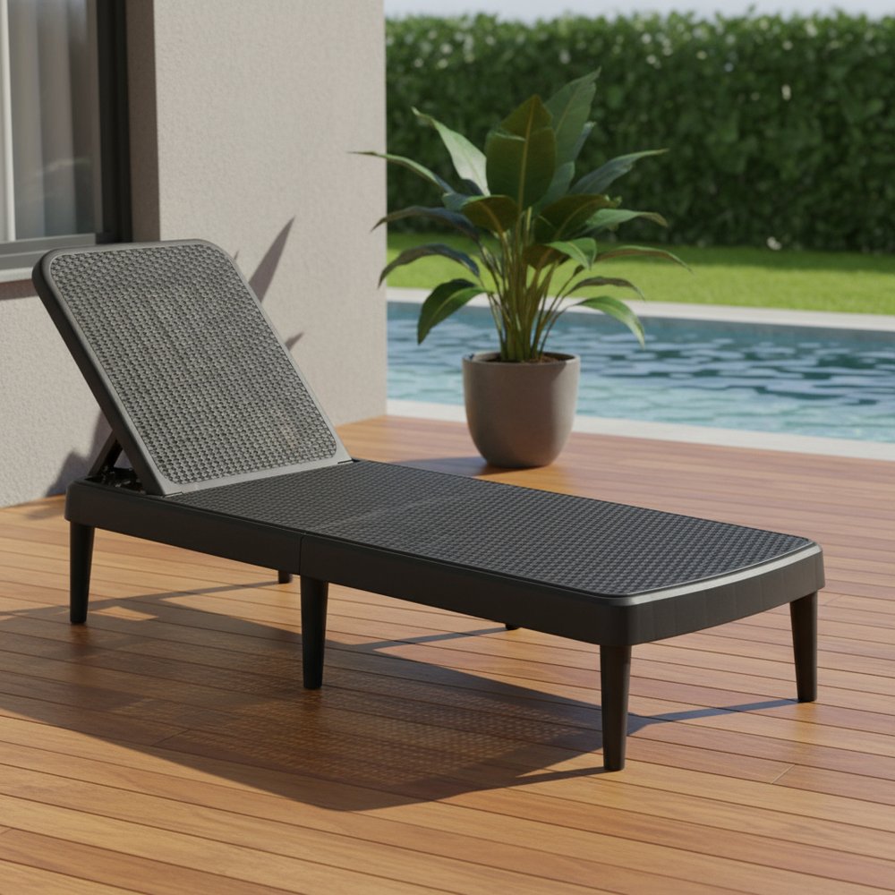 Black Heavy Duty Plastic Outdoor Stacking Chaise Lounge - 75-inch