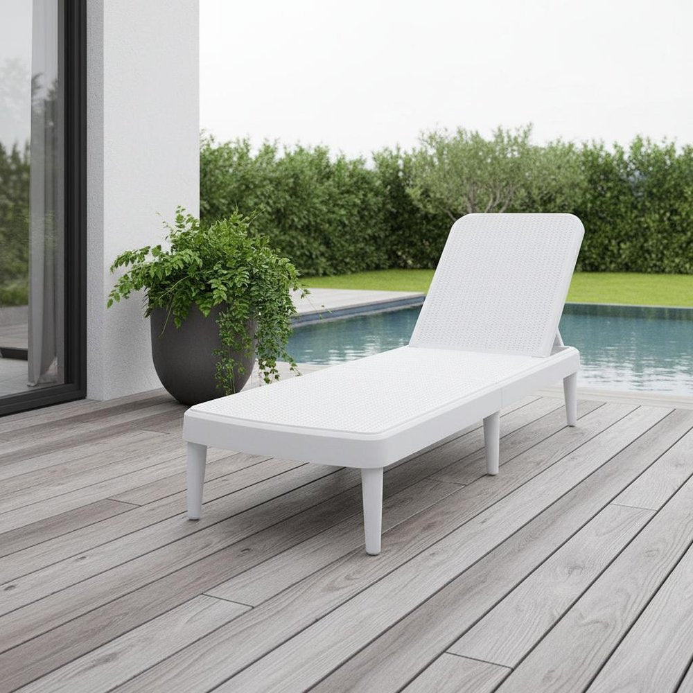 White Heavy Duty Plastic Outdoor Stacking Chaise Lounge - 75-inch