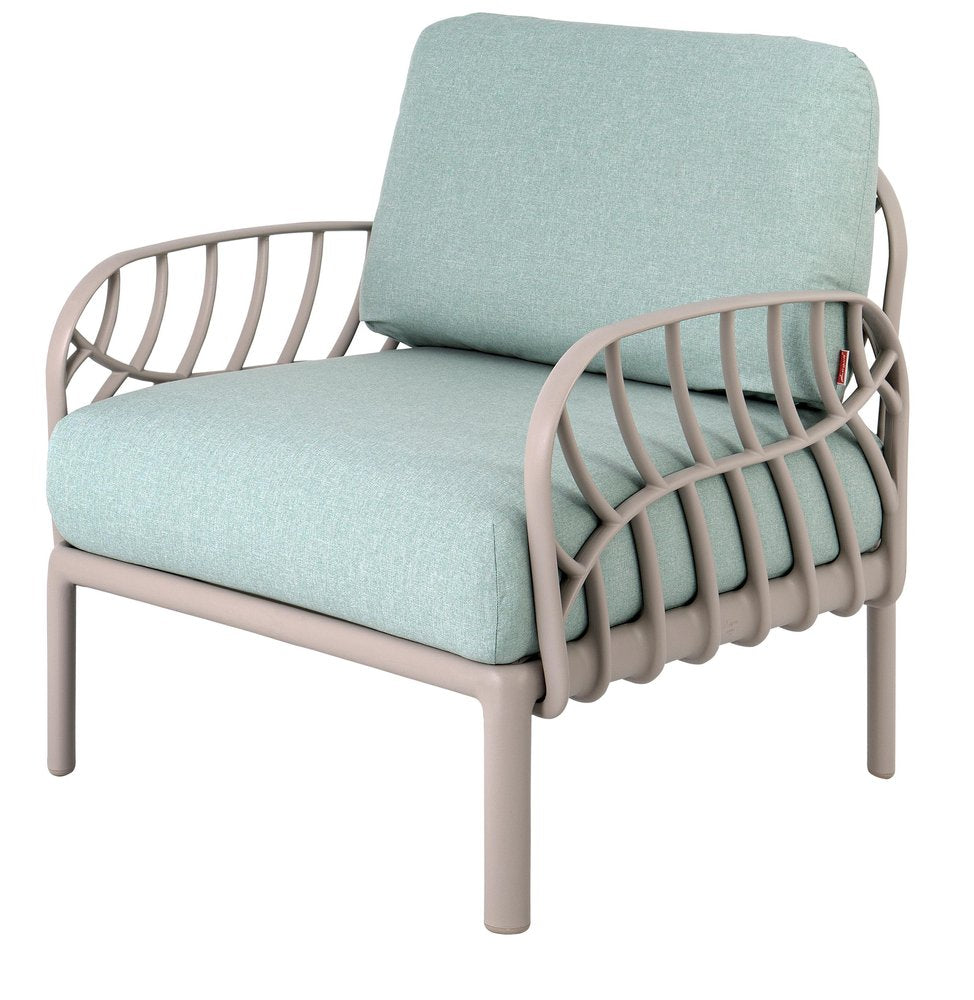 Gray Heavy Duty Plastic Outdoor Armchair with Sea Green Cushion
