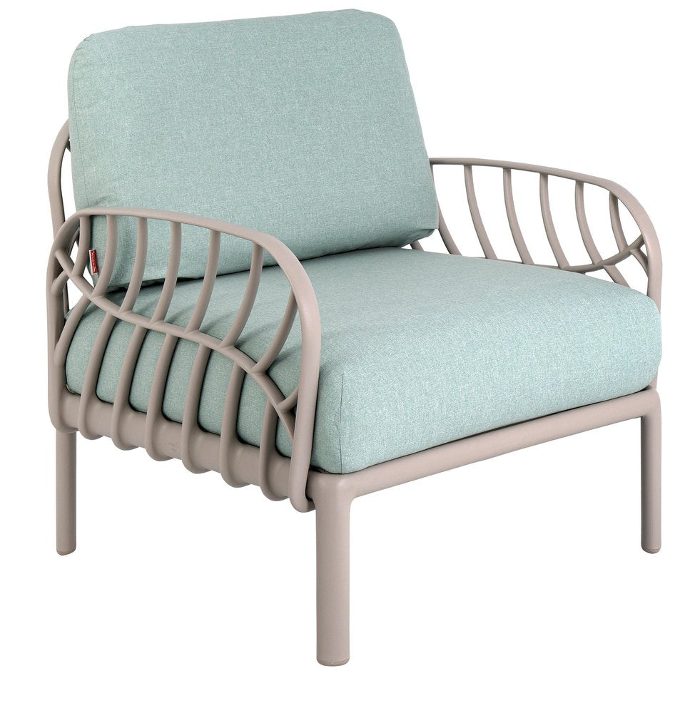 Gray Heavy Duty Plastic Outdoor Armchair with Sea Green Cushion
