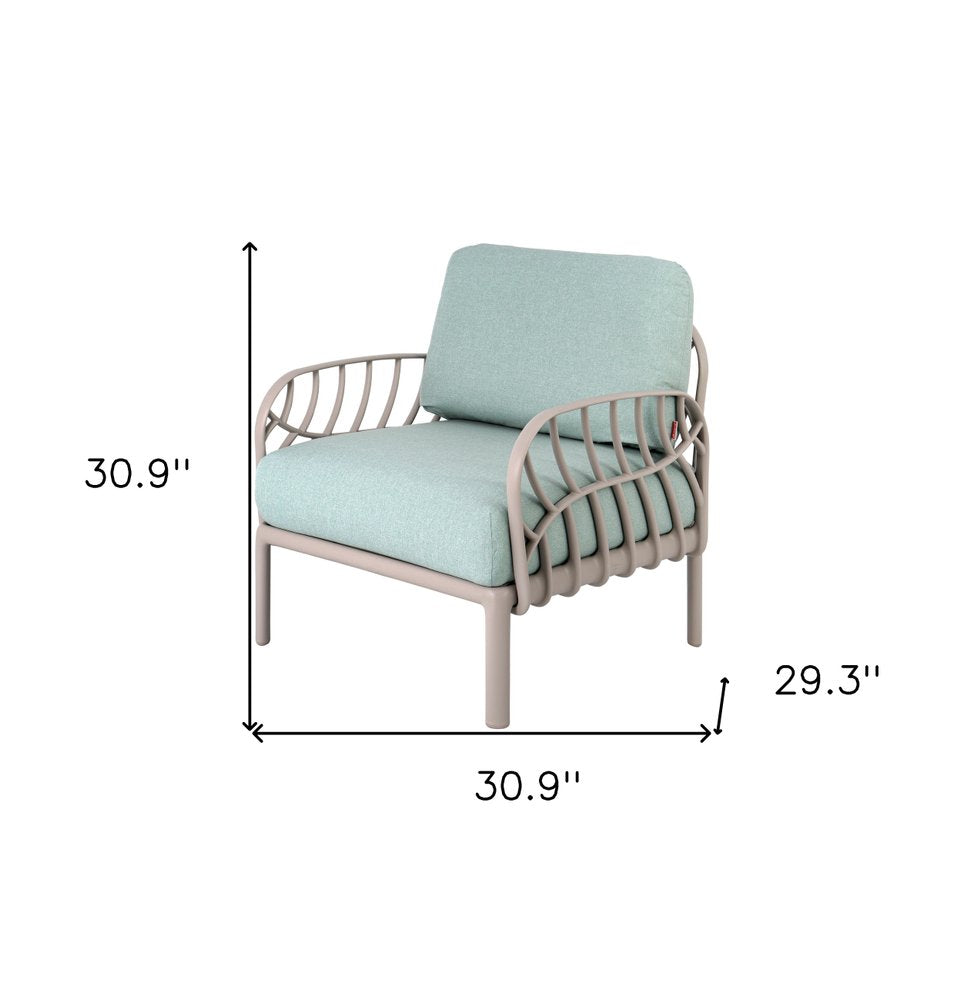 Gray Heavy Duty Plastic Outdoor Armchair with Sea Green Cushion