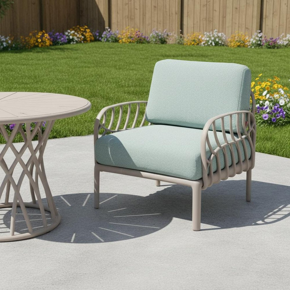 Gray Heavy Duty Plastic Outdoor Armchair with Sea Green Cushion
