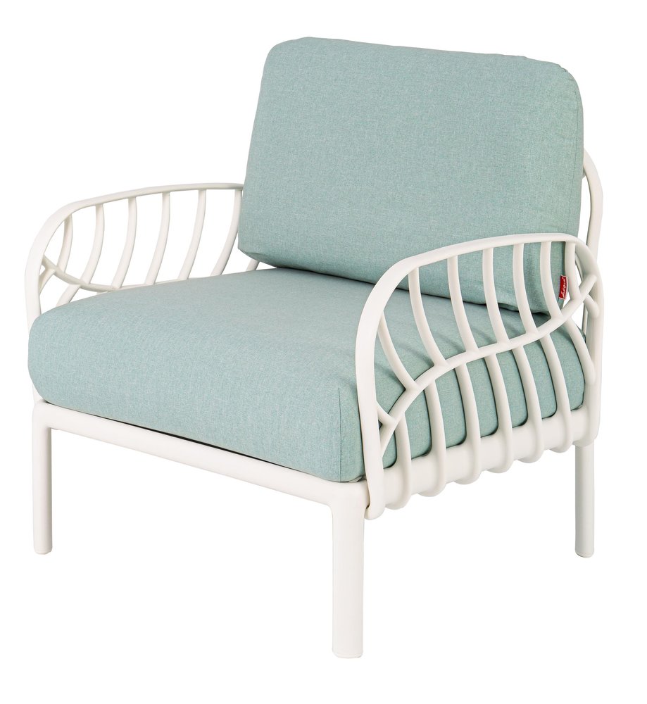 White Heavy Duty Plastic Outdoor Armchair with Sea Green Cushion