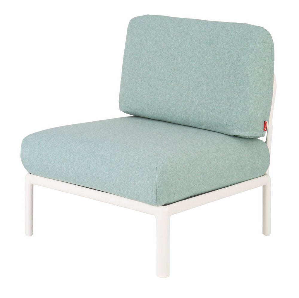White Heavy Duty Plastic Outdoor Armchair with Sea Green Cushion