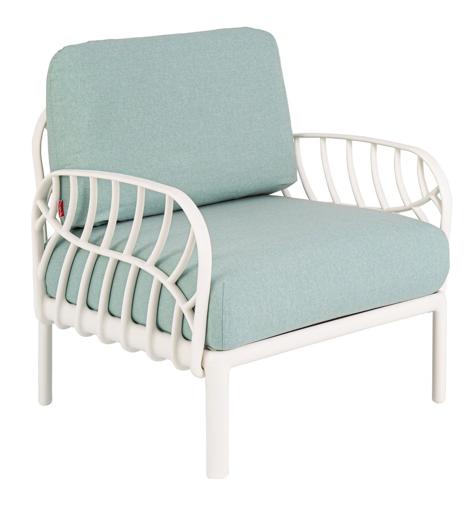White Heavy Duty Plastic Outdoor Armchair with Sea Green Cushion