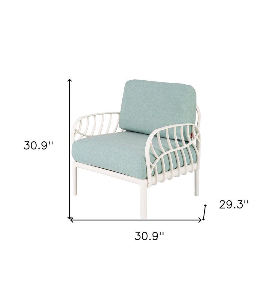 White Heavy Duty Plastic Outdoor Armchair with Sea Green Cushion