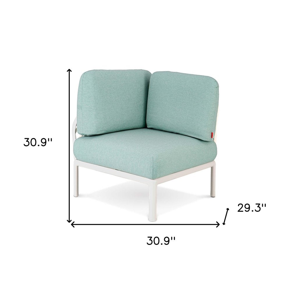 White Heavy Duty Plastic Outdoor Modular with Sea Green Cushion