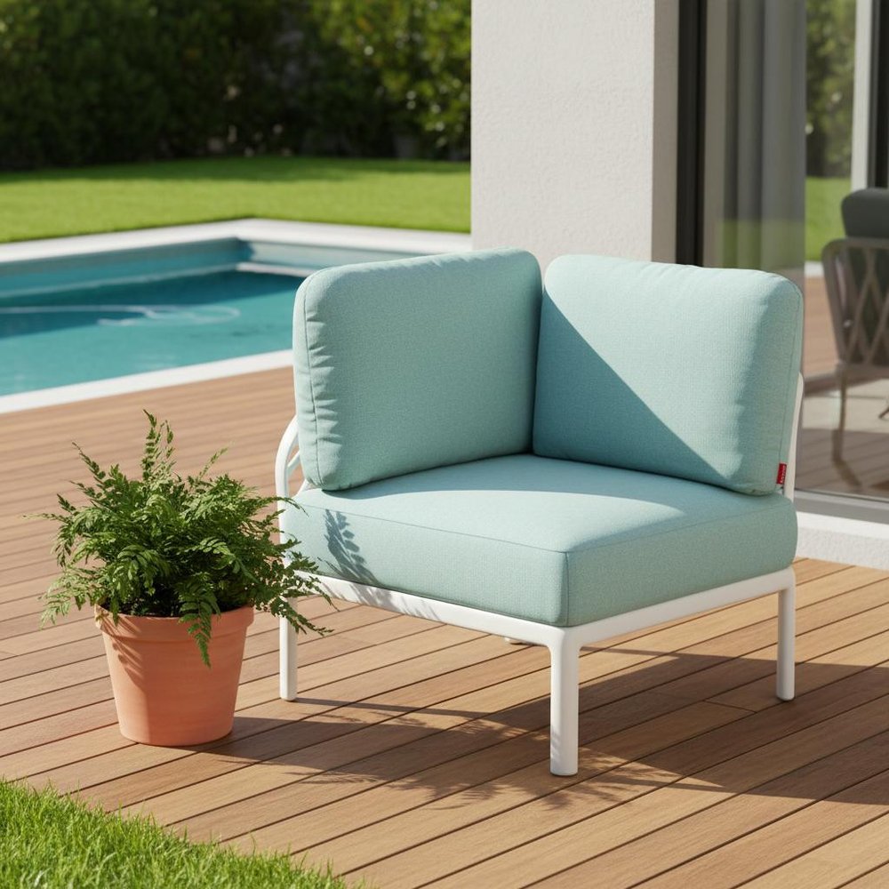 White Heavy Duty Plastic Outdoor Modular with Sea Green Cushion