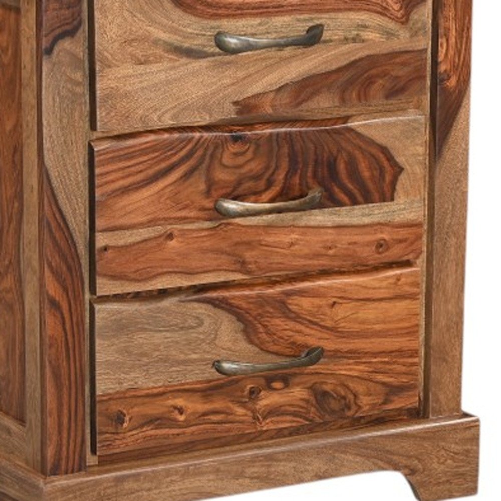 Brown Solid Wood Live Edge Three Drawer Nightstand - 27-inch