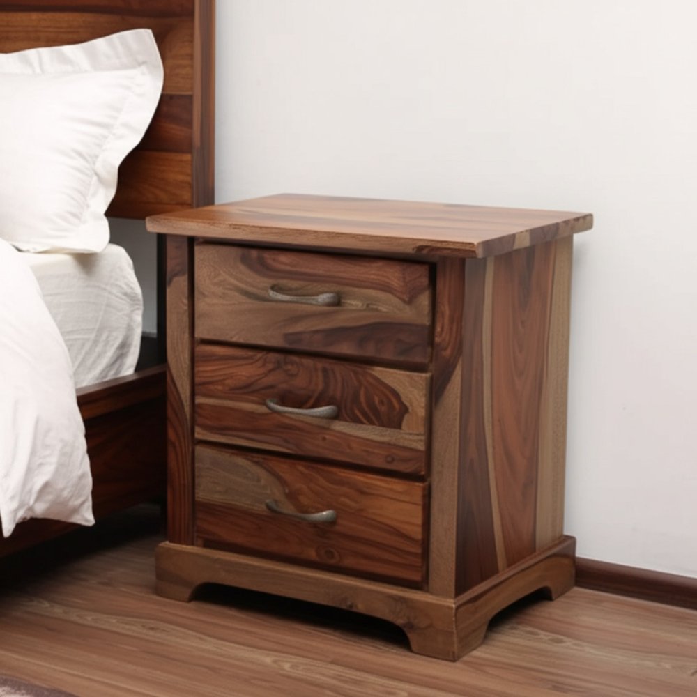 Brown Solid Wood Live Edge Three Drawer Nightstand - 27-inch