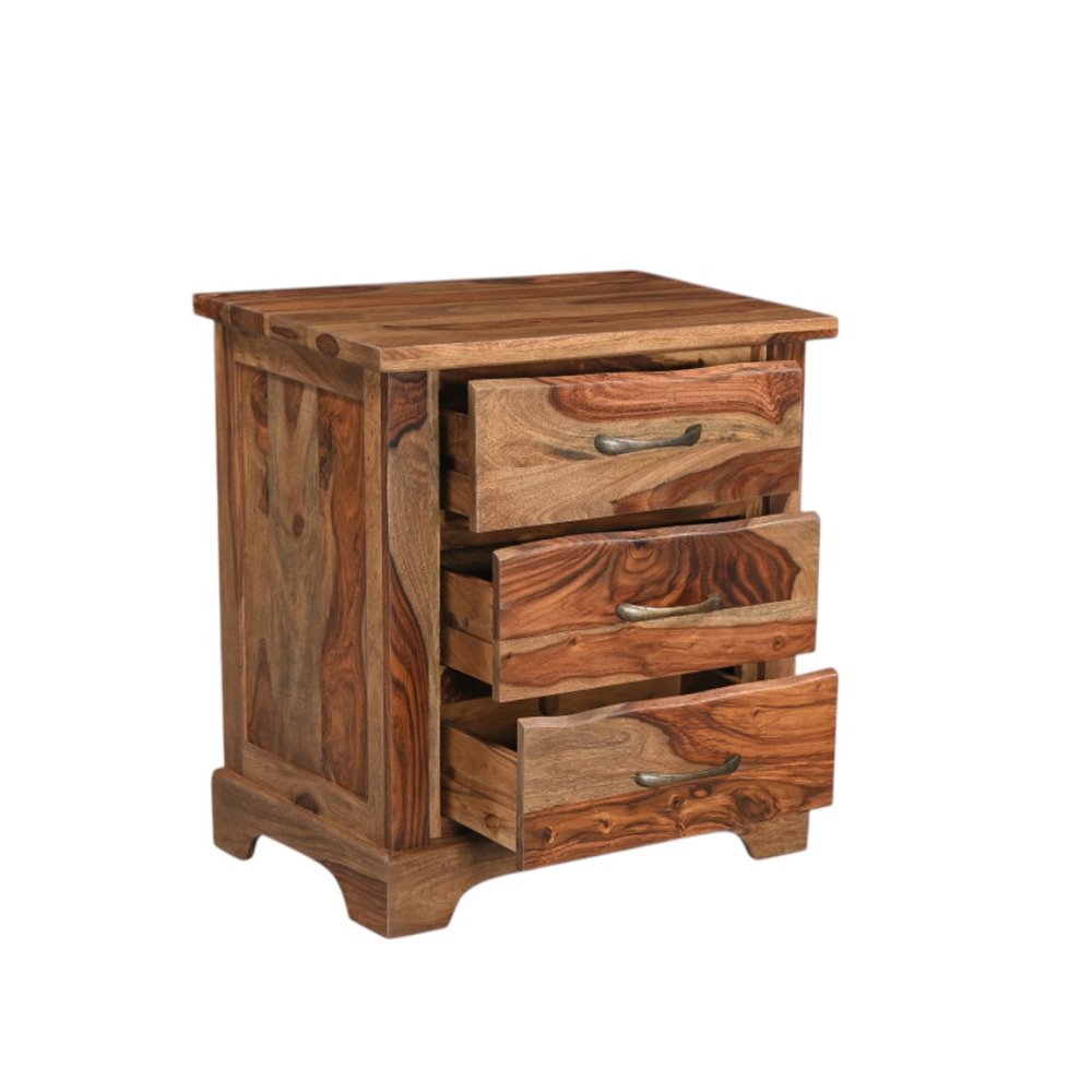 Brown Solid Wood Live Edge Three Drawer Nightstand - 27-inch