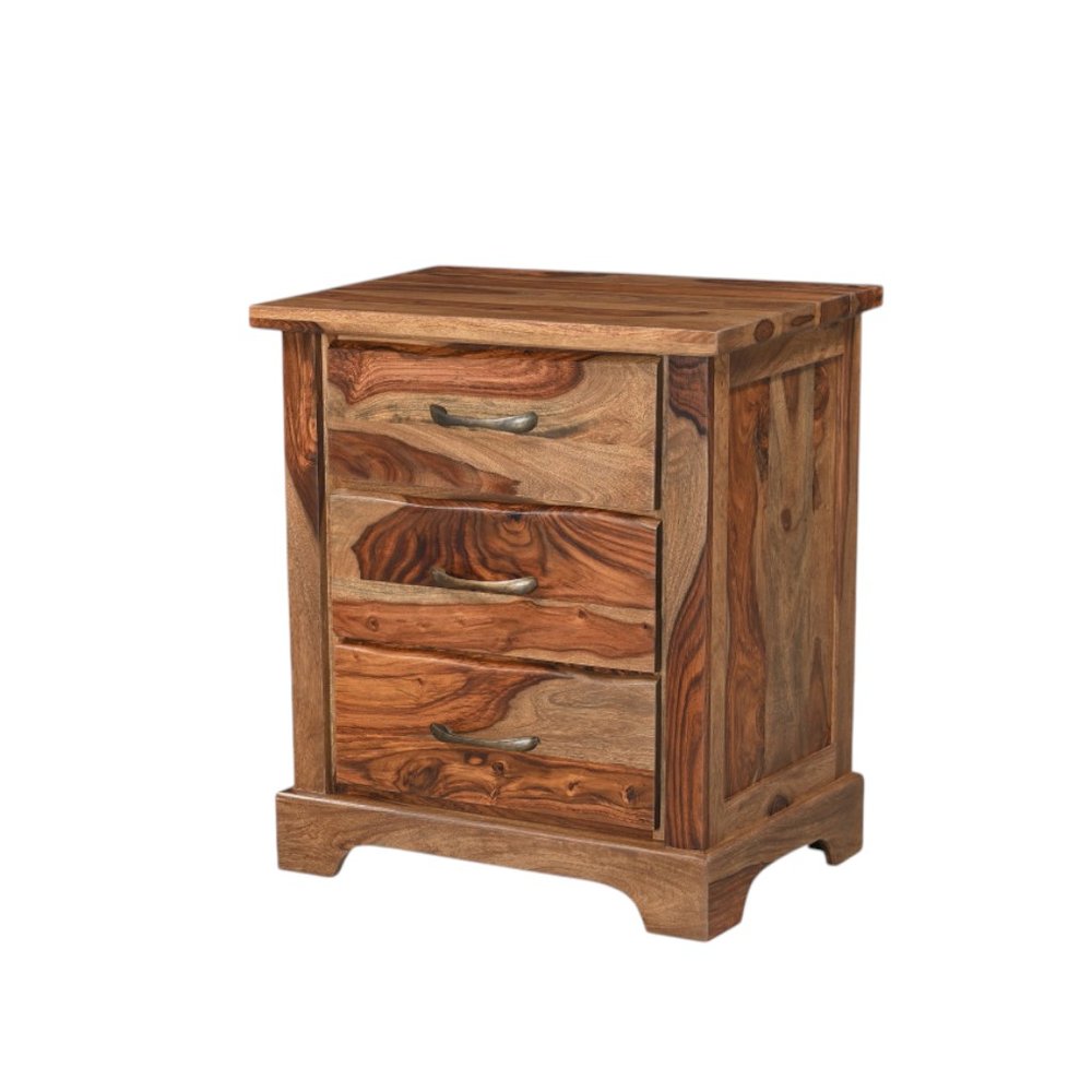 Brown Solid Wood Live Edge Three Drawer Nightstand - 27-inch