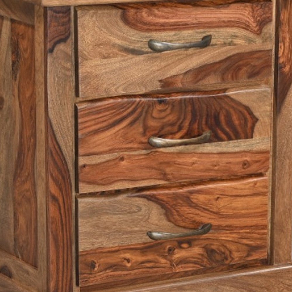 Brown Solid Wood Live Edge Three Drawer Nightstand - 27-inch