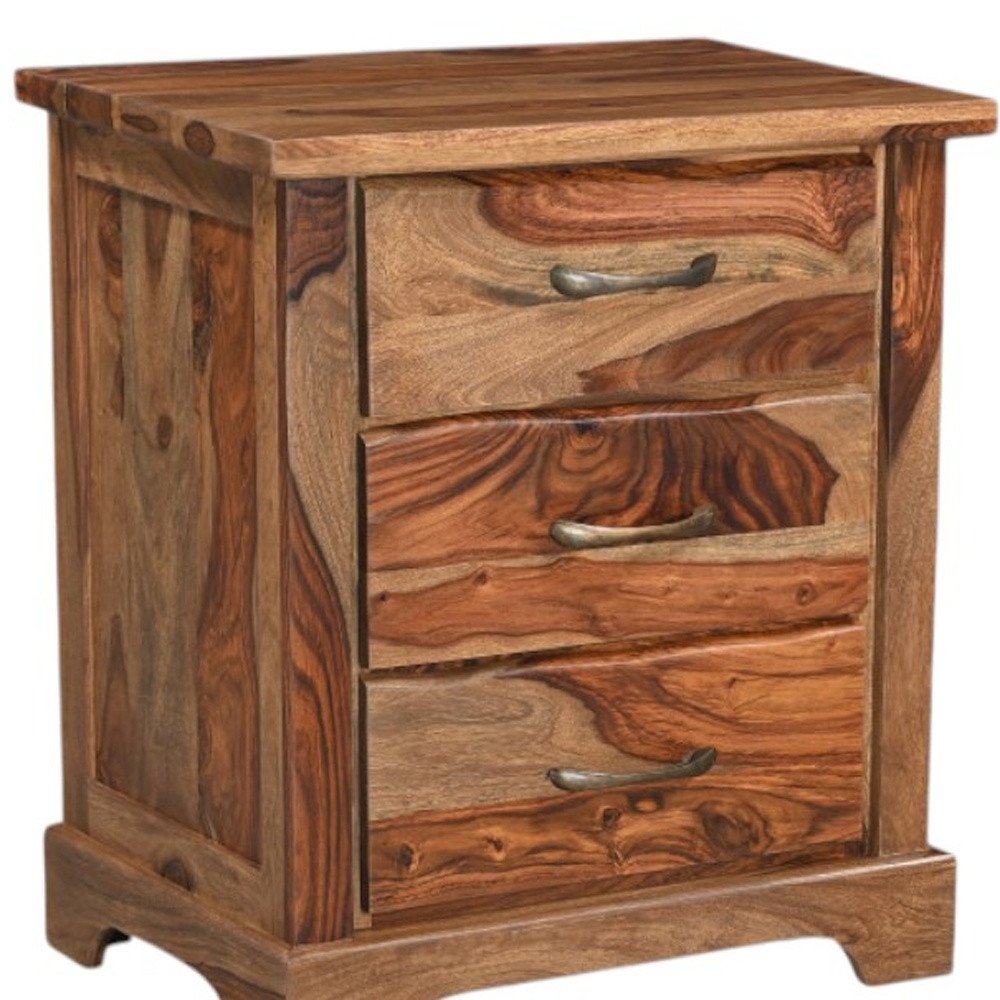 Brown Solid Wood Live Edge Three Drawer Nightstand - 27-inch