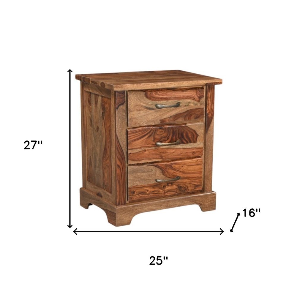 Brown Solid Wood Live Edge Three Drawer Nightstand - 27-inch