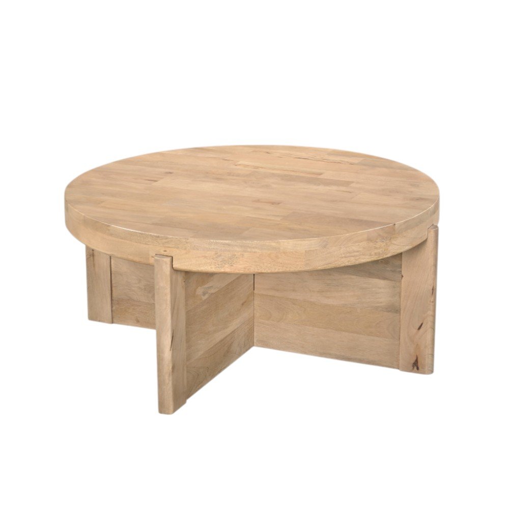 Natural Solid Wood Round Cross Legs Coffee Table - 36-inch
